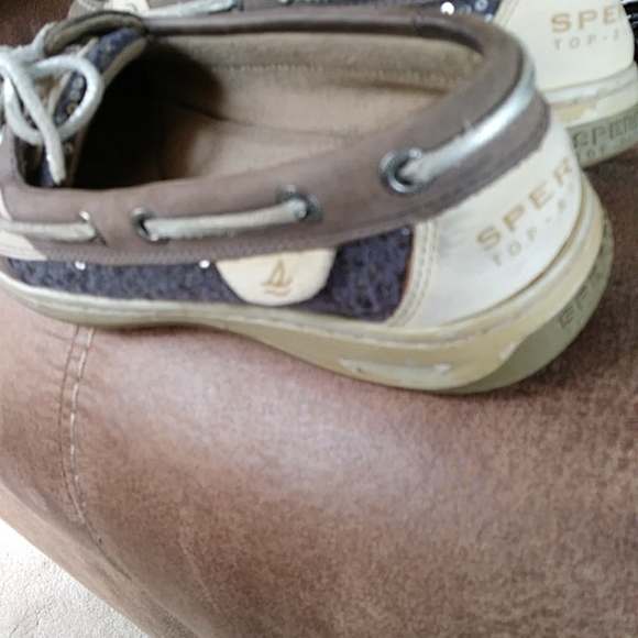 Sperry Top-Sider Sequin Leather Moccasin Shoes 6.5M Tan Gray - Picture 16 of 16